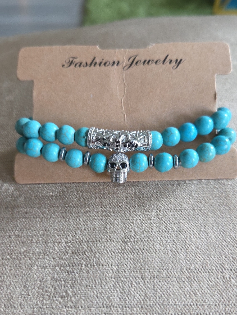 Fashion Jewelry Turquoise Beaded Skull Wrap Bracelet
